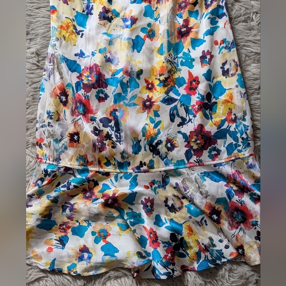 EUC St. John Watercolor Floral Silk Ruffle Hem Dress - Picture 3 of 12